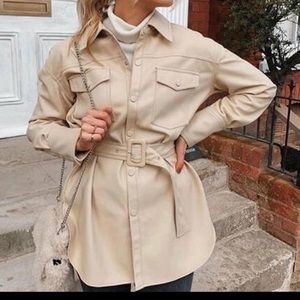 Faux Leather Shacket With Belt